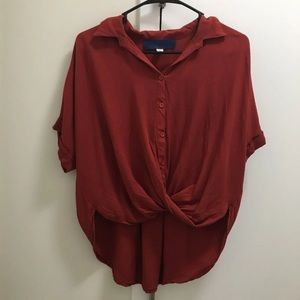 Button up high-low blouse